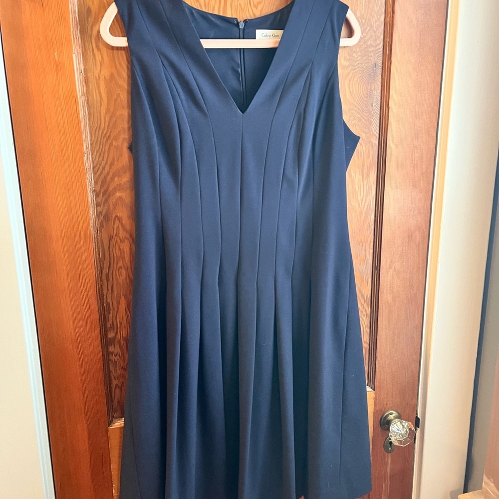 Calvin Klein Navy Sleeveless Tea-Length Dress